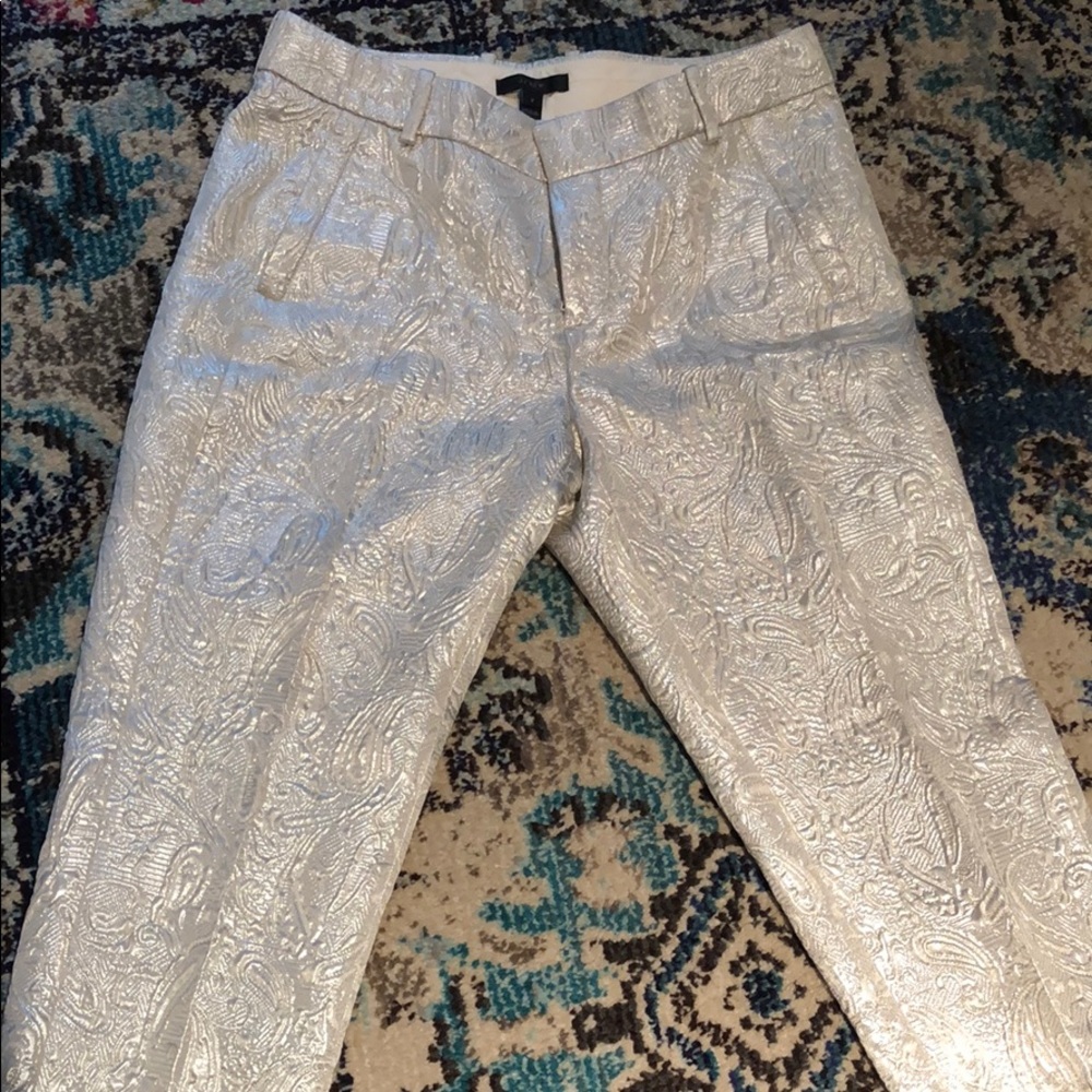Jacquard Pattern Cream Metallic Pants